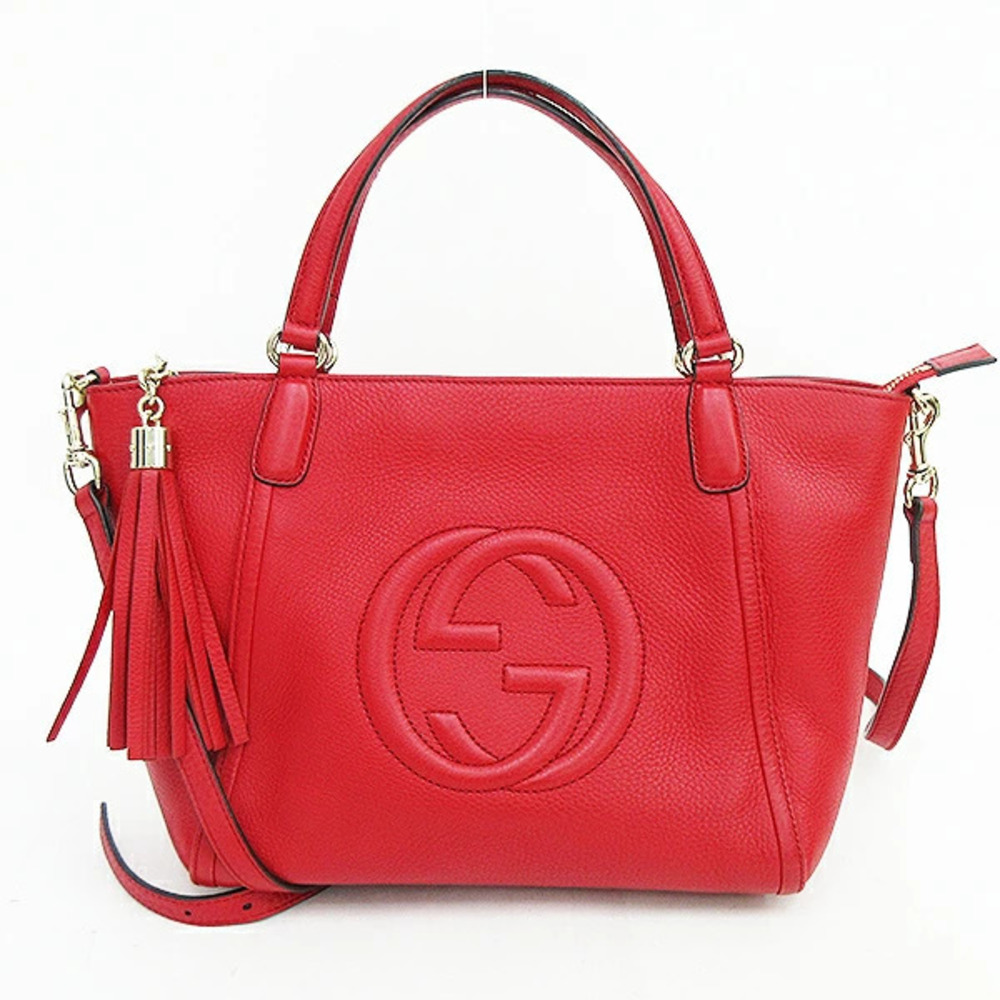 GUCCI Soho Fringe Handbag Long Shoulder Bag Crossbody Red Leather